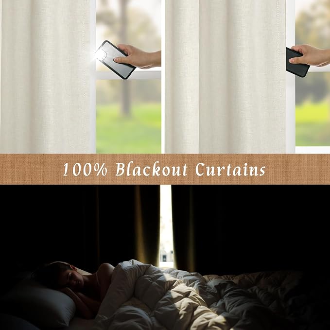 Natural 100% Blackout Linen Curtains 63 Inches - Image 3