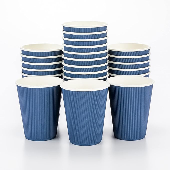 Restaurantware-12 Ounce Disposable Coffee Cups, 500 Ripple Wall Hot Cups For Coffee - Lids Sold Separately, Rolled Rim, Midnight Blue Paper Insulated Coffee Cups, For Hot Coffee, Tea, And More