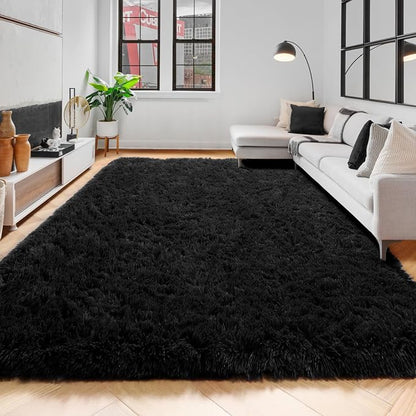 Amdrebio Black Shag Kids Area Rug 5x8 - Image 8