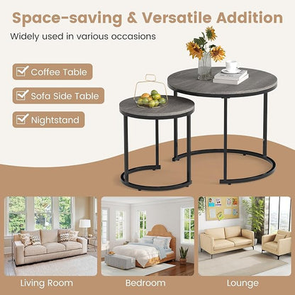 Giantex Nesting Coffee Table Set of 2, Round Stacking Side Tables - Image 8