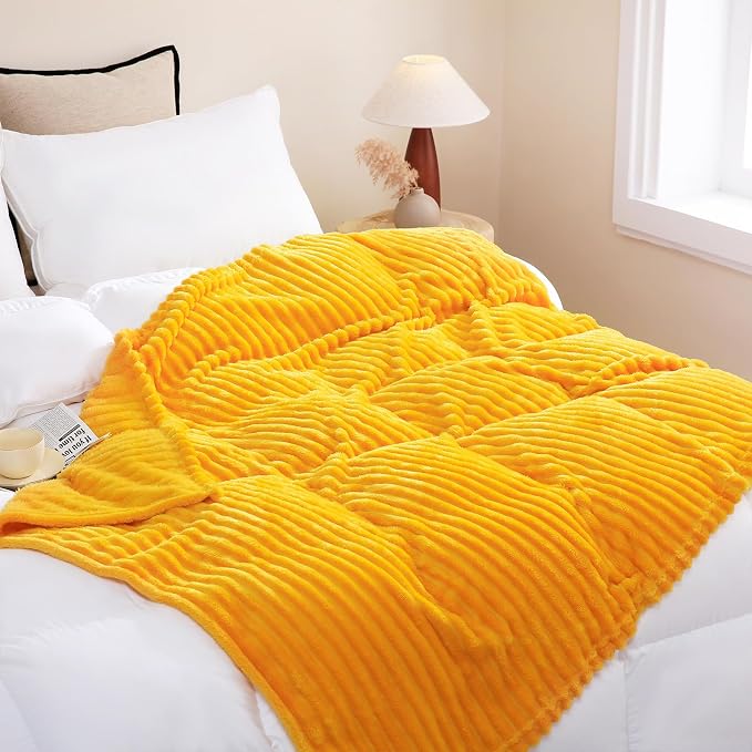 Gold Fleece Throw Blanket 90”×90” by linecooo