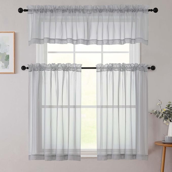 Cafe Curtains 36 Inch Length Tier 2 Pieces, Modern Soft Airy Sheer Kitchen - Image 8
