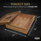 Wooden Pizza Dough Proofing Box w/Lid – 16” x 12” – Made From Natural Acacia Wood – Proofing Container Tray for Home Kitchen with Dough Spatula and Pizza Dough Recipe Book