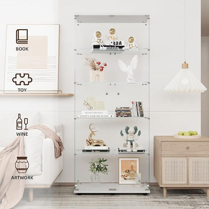Display Cabinet with Glass Door and Lock, 5-Shelf Curio Cabinets with 5mm - Image 7