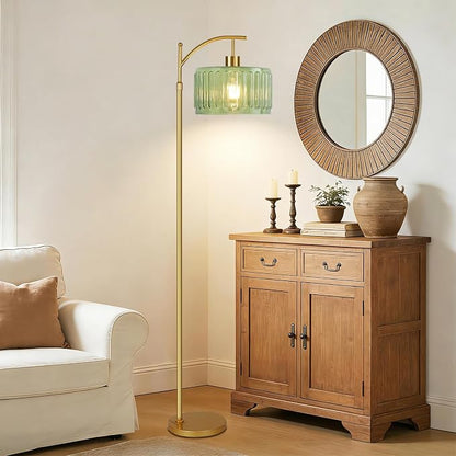 QIYIZM Glass Floor Lamp for Living Room, Mid Century Modern Brass Tall Lamp - Image 3