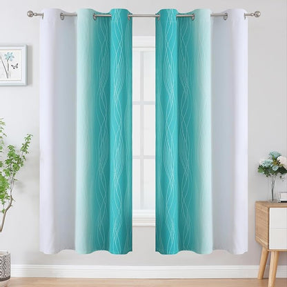 Teal and Grayish White Ombre Blackout Curtains - Image 2
