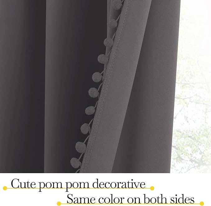 NICETOWN 2 Panels Blackout Curtains, Rod Pocket Pompoms Curtains 84 inches - Image 4
