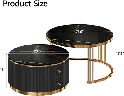 Modern 2 Pieces Black Round Nesting Coffee Table - Image 2
