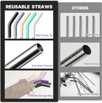 Metal Straw for 40 oz Stanley Cup, Reusable Stainless Steel Straws with Silicone Tip for Simple Modern, Meoky 40oz Tumbler, 12" Extra Long Straws, Cleaning Brush, 1 Portable Bag