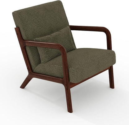 Garvee Mid-Century Modern Accent Chair, Sherpa Upholstery, Solid Wood Armchair - Image 7