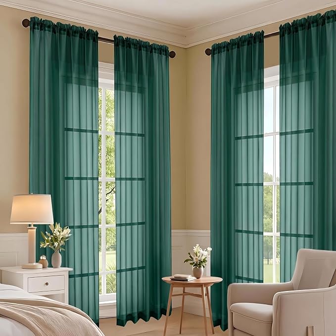 Hunter Green Sheer Curtains 120 Inches Long 2 Panels Set, 59 Inch Extra Wide - Image 7