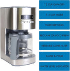 Kenmore Drip Coffee Maker - Programmable Cafe Machine With Glass Pot, Regular & Bold Brew, Auto Shut Off Large Water Reservoir, Reusable Filter, Kitchen Appliances For Cafeteria Barista, 12 Cup, White