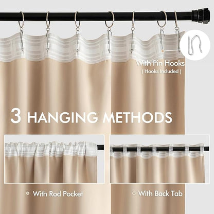 MIULEE Beige Back Tab Blackout Curtains 52x108 Inch Long 2 Panels Set | Rod - Image 3