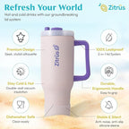 40 oz Tumbler with Handle and Straw | Leak Proof Insulated Stainless Steel Water Bottle Travel Mug Fits in Cup Holder | Keeps Cold Hot | Gifts for Women Men Him Her (Pink, 40 oz)