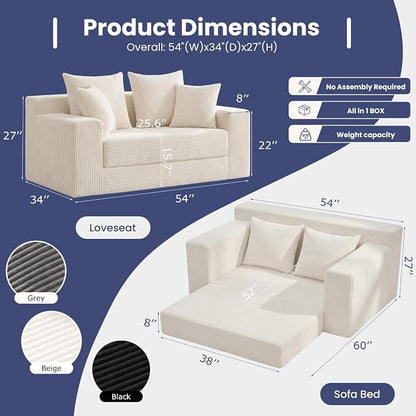 Convertible Sofa Bed, Boneless Couch Small Loveseat Sleeper Pull Out Couch - Image 2