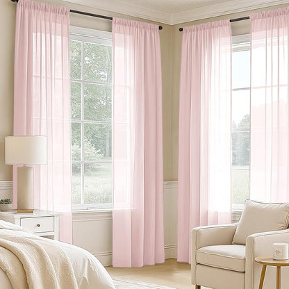MIULEE Blush Pink Sheer Curtains 90 Inches Long 4 Panels 42 x 90 Inches | Light - Image 2