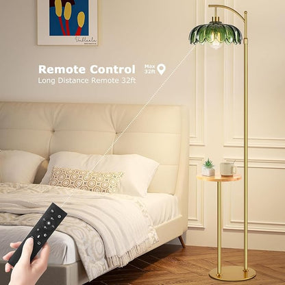 QIYIZM Glass Floor Lamp with Table and Shelves - Image 3