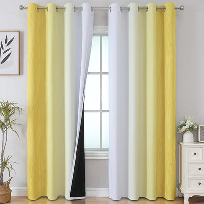 Yellow and Greyish White Ombre Blackout Curtains by ESTELARTEXTILER