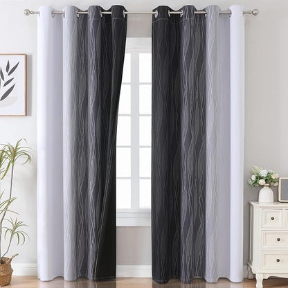 Black and Greyish White Ombre Blackout Curtains - Image 2