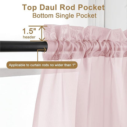 Chyhomenyc Sheer Curtains 63 Inch Length 2 Panels, Blush Pink | Light Filtering - Image 3
