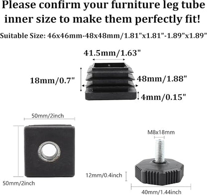 8Pcs Adjustable Leveling Feet 50 x 50mm Square Insert Kit Furniture Glide - Image 2