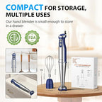 KOIOS Immersion Blender, 1000W Anti-scratch 3-in-1 Hand Blender, Upgraded 12 Speed Stainless Steel Blade Stick Blender with Turbo Mode, Whisk and Milk Frother, Non-BPA, Blue