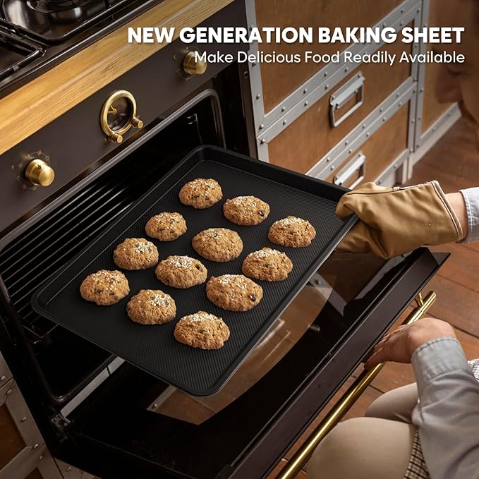 Cookie Sheet for Baking, Ceramic Baking Sheet Jelly Roll Pan, Thicker Carbon Steel Baking Sheet Non Stick, 15.3 x 11.3 Inch Baking Tray for Oven