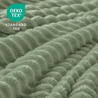 BEDELITE Ribbed Sage Grey Green Fleece Throw Blanket - Image 4