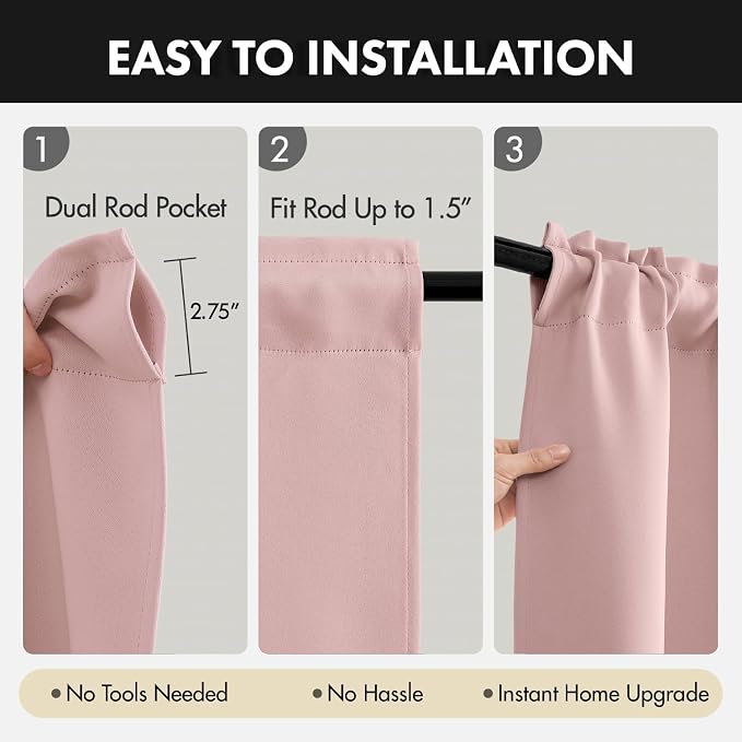 MIULEE Light Pink Blackout Curtains 4 Panels Set 72 Inch Length Bedroom | - Image 6
