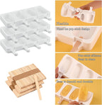 Sakolla Silicone Popsicle Molds Set of 3, Large Oval 4 Cavities Homemade Ice Pop Molds with 150 Wooden Sticks for Ice Cream, Cakesicles, Cake Pop (White)