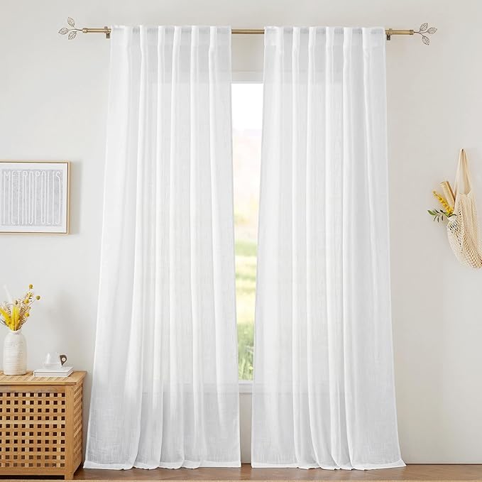 RYB HOME White Sheer Curtains 102 inches, Extra Long Ceiling Curtains | Half by RYBHOME
