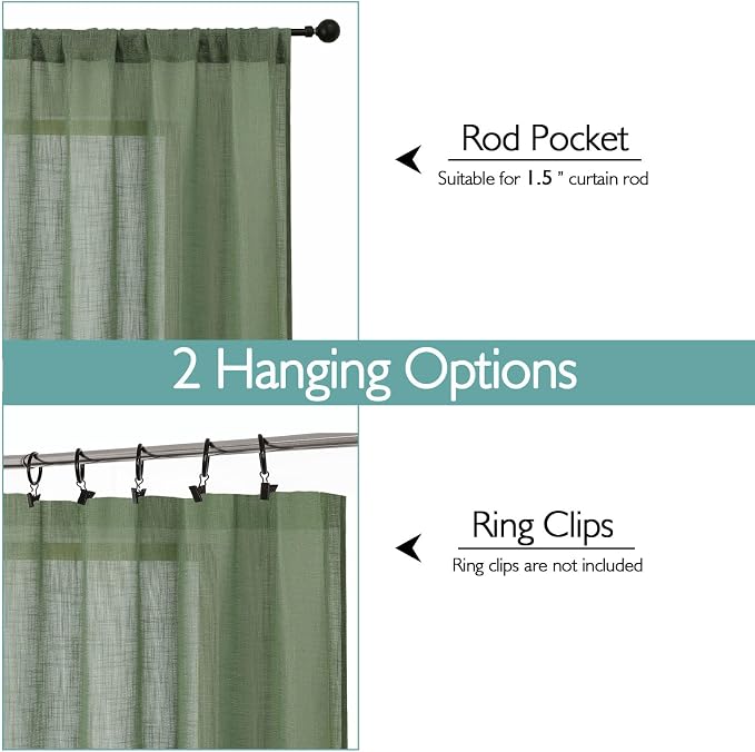 Chyhomenyc Semi Sheer Curtains 63 Inch Length 2 Panels - Image 4