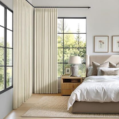 MIULEE Cream Pinch Pleated 100% Blackout Linen Curtains 40x96 Inches | Room - Image 2