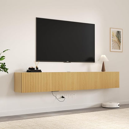 71” Floating TV Stand with LED Lights & Charging Station, Wall Mounted - Image 7