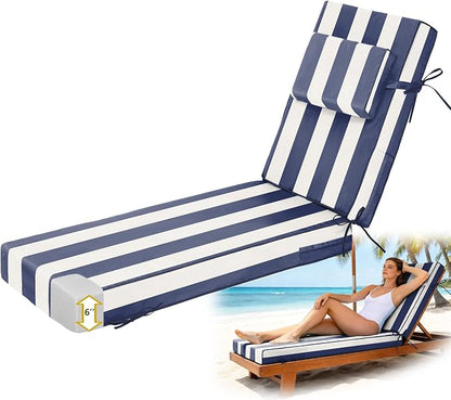 Chaise Lounge Cushions Outdoor 72x21x6 Inch, Fade Resistant 6'' Thicken Outdoor by Vulacko