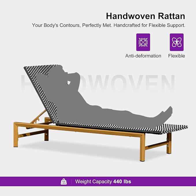 PURPLE LEAF Patio Chaise Lounge French Outdoor Lounger 2 Pieces Wood-Grain - Image 7
