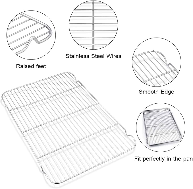 TeamFar Baking Sheet with Cooling Rack, Stainless Steel Half Size Cookie Sheet Pan and Baking Rack Set, 20’’×14’’×1’’, Non Toxic & Rust Free, Thick & Heavy Duty, Mirror Finish & Dishwasher Safe