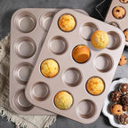 12-Cup Muffin Pan Tin for Baking, 2 Packs Nonstick Cupcake Pan Tin, Cup Cake Tray, Cheesecake Pans, Gold