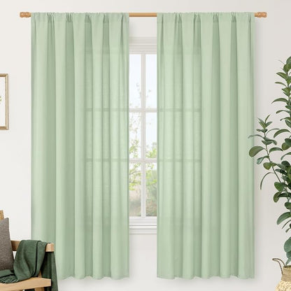 72 inches Long Light Green Linen Curtains by LAMIT
