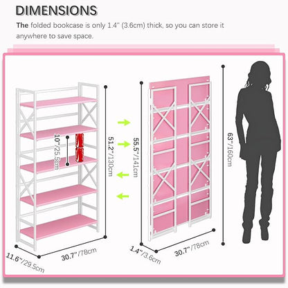 4NM Extra Wide 5 Tiers No Assembly Book Shelves, 51.2" H Folding Bookshelf - Image 2