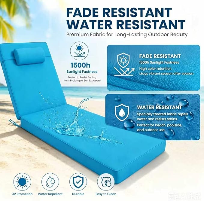 Chaise Lounge Cushion for Outdoor Furniture, Waterproof, Fade-Resistant and - Image 5
