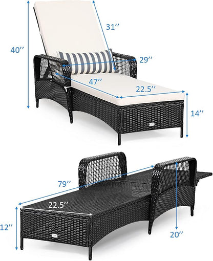 COSTWAY PE Rattan Chaise Lounge Chair Armrest Recliner Adjustable Pillow Black - Image 3
