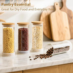 34oz Round Glass Storage Containers with Bamboo Lids – 6 Pack Clear Food Airtight Glass Jars for Pantry Organizers and Storage, Kitchen Dry Food, Flour, Cereal, Coffee Beans & Staples