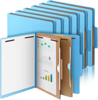 12 Pcs Classification Folders Letter Size, Back to School Supply for Teacher, Student, 2 Pocket Dividers Pressboard File Folder Bulk with 2 Fasteners, 2 in Expanding File Organizer (Blue)