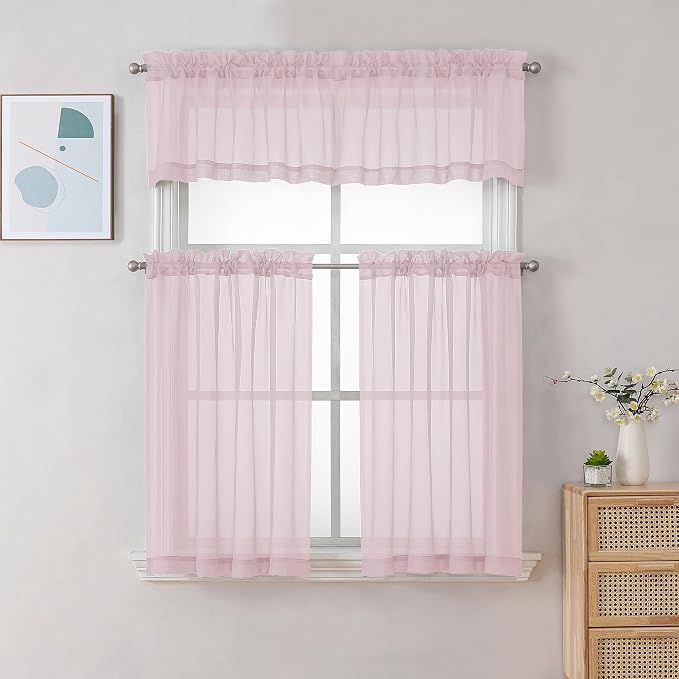Chyhomenyc Sheer Valances for Windows 2 Pack, Small Window Curtains for Living - Image 2