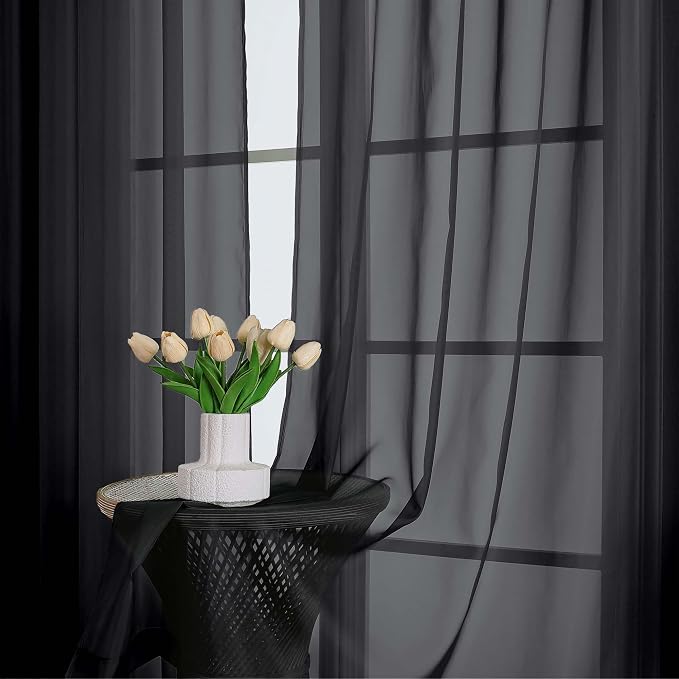 Black Sheer Curtains 120 Inches Long 2 Panels Set, Airy Lightweight Sheer Black - Image 6