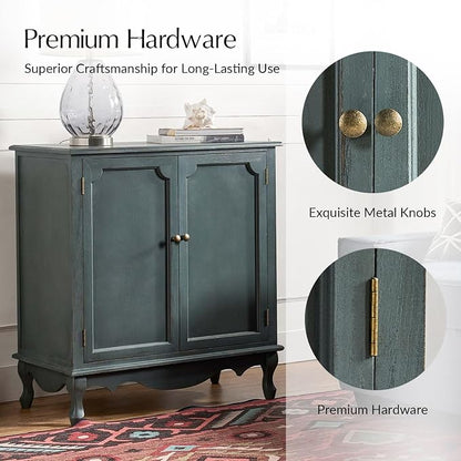 Solid Wood Sideboard with Adjustable Feet, 2 Shelves Storage Accent Cabinet - Image 5