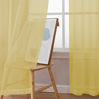 Simplebrand Yellow Short Sheer Kitchen Cafe Curtains 36 x 42 Inch, 2 Panels - Image 3