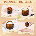 Glass Jars with Lids,Eco-Friendly Cosmetic Containers with Airtight Black Lids & Liners, Multi-Color Options for Cream, Lotion, Body Butter, DIY Skincare Travel Jars (Amber, 2oz)