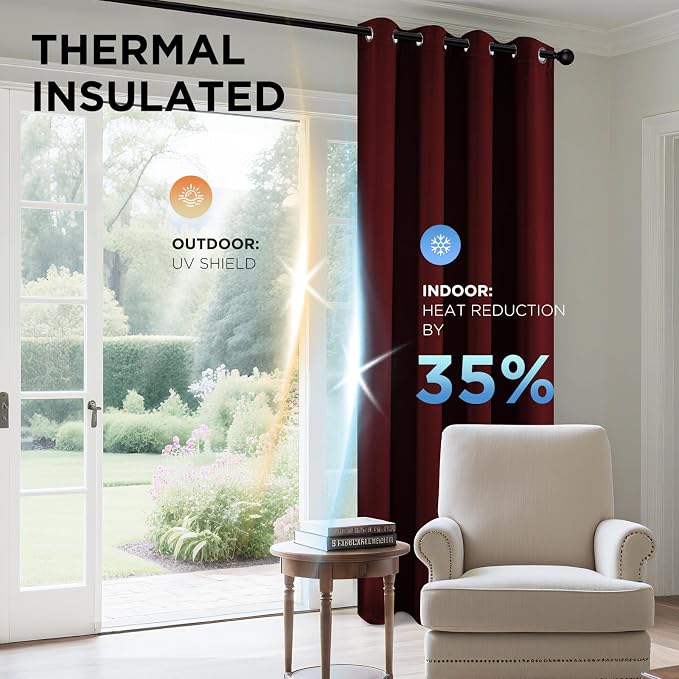 Joydeco Blackout Curtains for Bedroom 54 Inch Drapes 2 Panels Burgundy | - Image 5